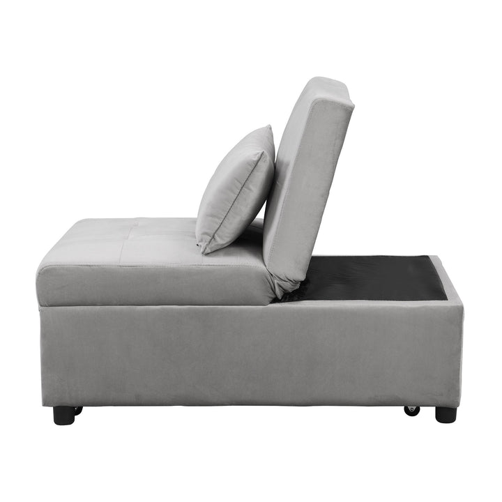 Folding Ottoman Sofa Bed Gray Versatile Space Saving Furniture for Living Room Guest Bed Image 7