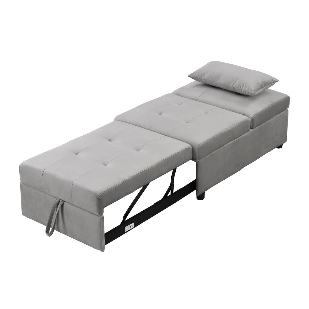 Folding Ottoman Sofa Bed Gray Versatile Space Saving Furniture for Living Room Guest Bed Image 10