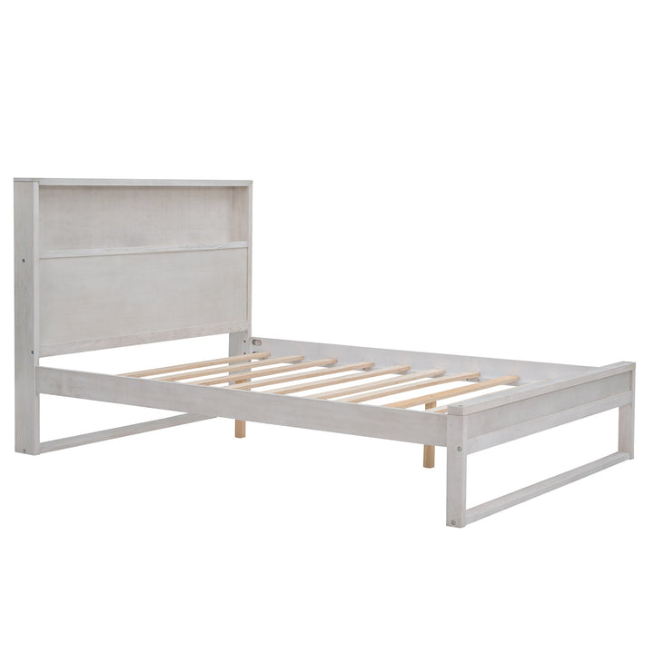 Full Size Platform Bed with Storage Headboard USB Ports and Sockets Antique White Image 4