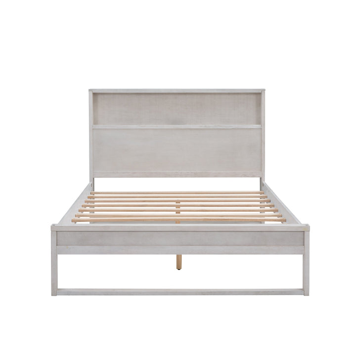 Full Size Platform Bed with Storage Headboard USB Ports and Sockets Antique White Image 6