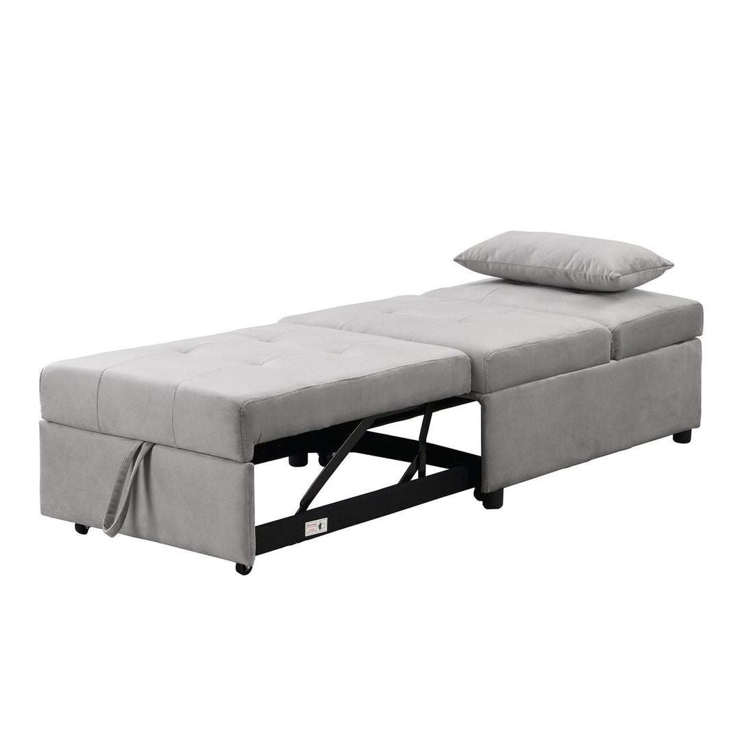 Folding Ottoman Sofa Bed Gray Versatile Space Saving Furniture for Living Room Guest Bed Image 12