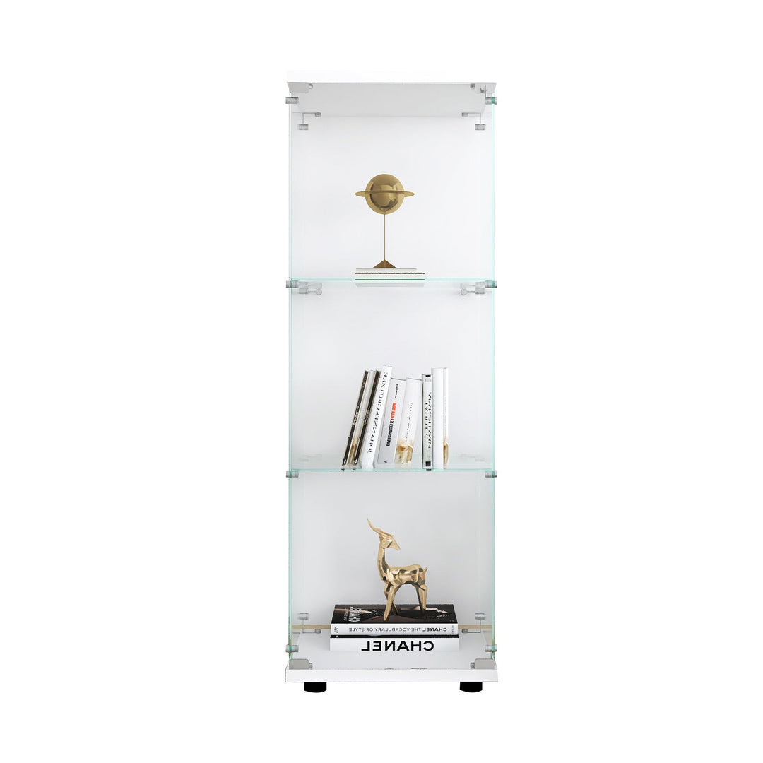 Glass Display Cabinet with 3 Shelves One-Door Curio Cabinet for Living Room Bedroom Office White Floor Standing Image 5