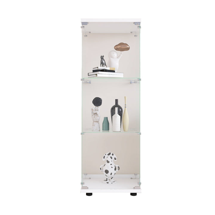 Glass Display Cabinet with 3 Shelves One-Door Curio Cabinet for Living Room Bedroom Office White Floor Standing Image 6