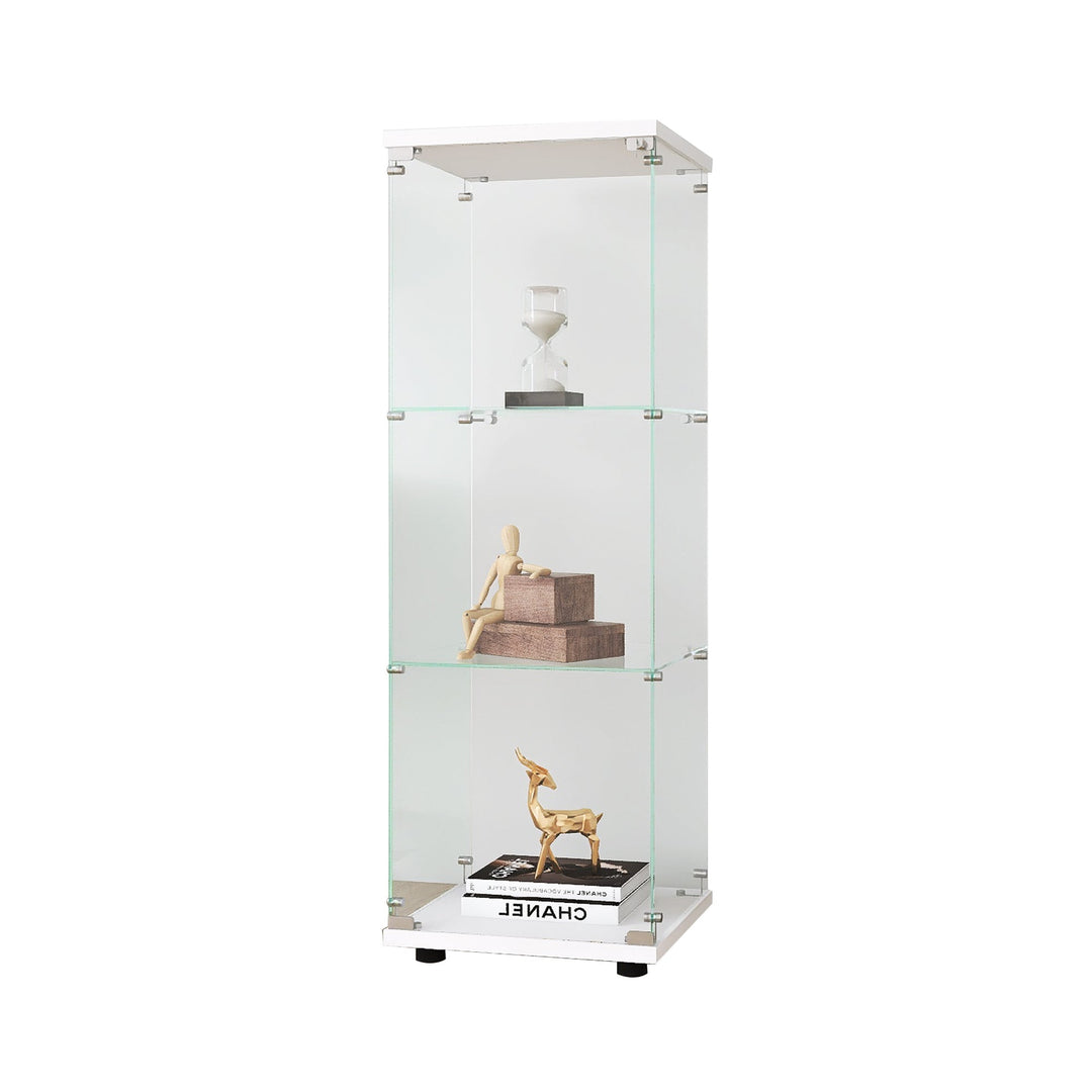 Glass Display Cabinet with 3 Shelves One-Door Curio Cabinet for Living Room Bedroom Office White Floor Standing Image 7