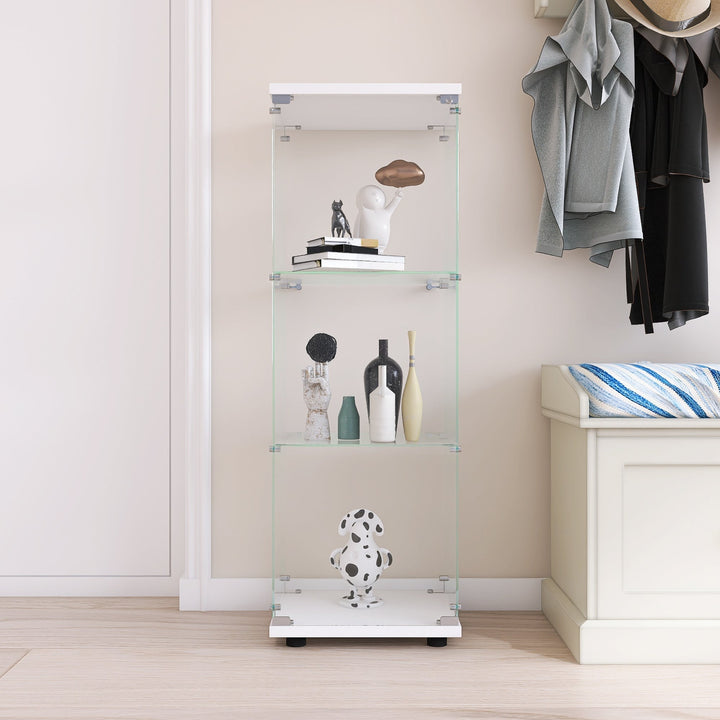 Glass Display Cabinet with 3 Shelves One-Door Curio Cabinet for Living Room Bedroom Office White Floor Standing Image 10