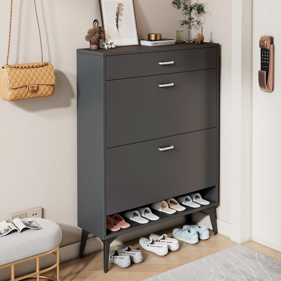 Grey Shoe Cabinet Shoe Storage Shelves Space Saving Organizer for Entryway Hallway Bedroom Image 1