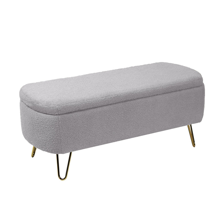 Grey Storage Ottoman Bench for End of Bed with Gold Legs Modern Faux faux Upholstered Padded Entryway Bench for Living Image 10