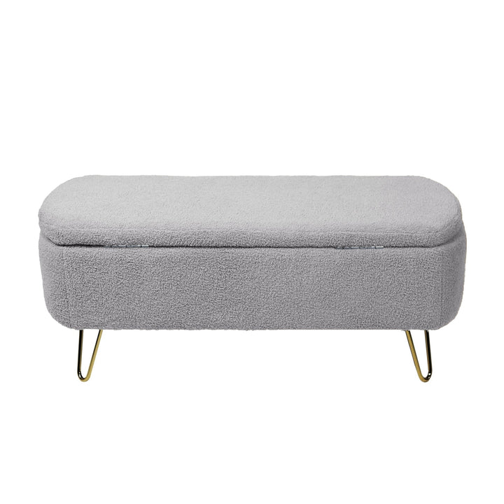 Grey Storage Ottoman Bench for End of Bed with Gold Legs Modern Faux faux Upholstered Padded Entryway Bench for Living Image 12