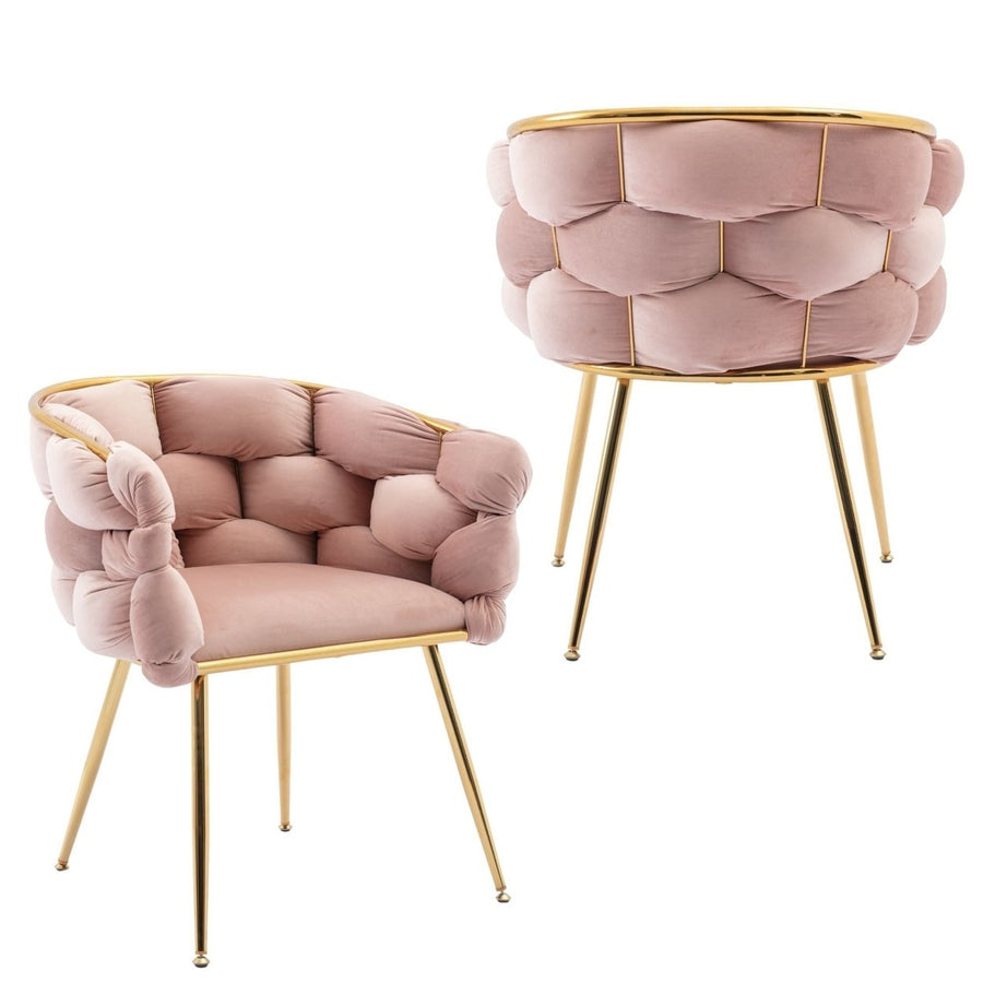 Luxury Velvet Single Sofa Chair Set of 2 Modern Simple Leisure Pink for Bedroom Dresser Stool Manicure Table Back Chair Image 1