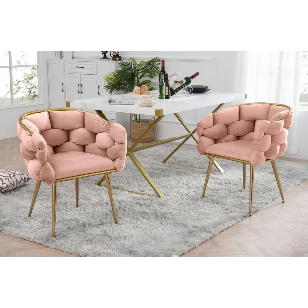 Luxury Velvet Single Sofa Chair Set of 2 Modern Simple Leisure Pink for Bedroom Dresser Stool Manicure Table Back Chair Image 2