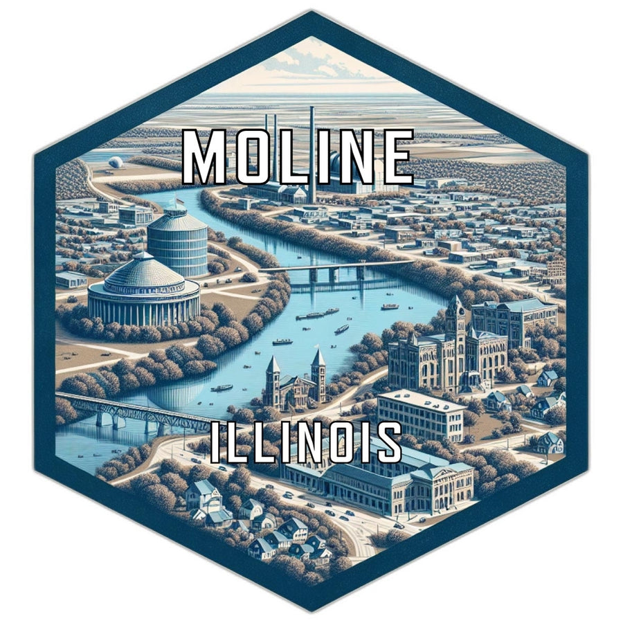 Moline Illinois Souvenir Travel Destination Die Cut Hexagon Fridge Magnet Image 1