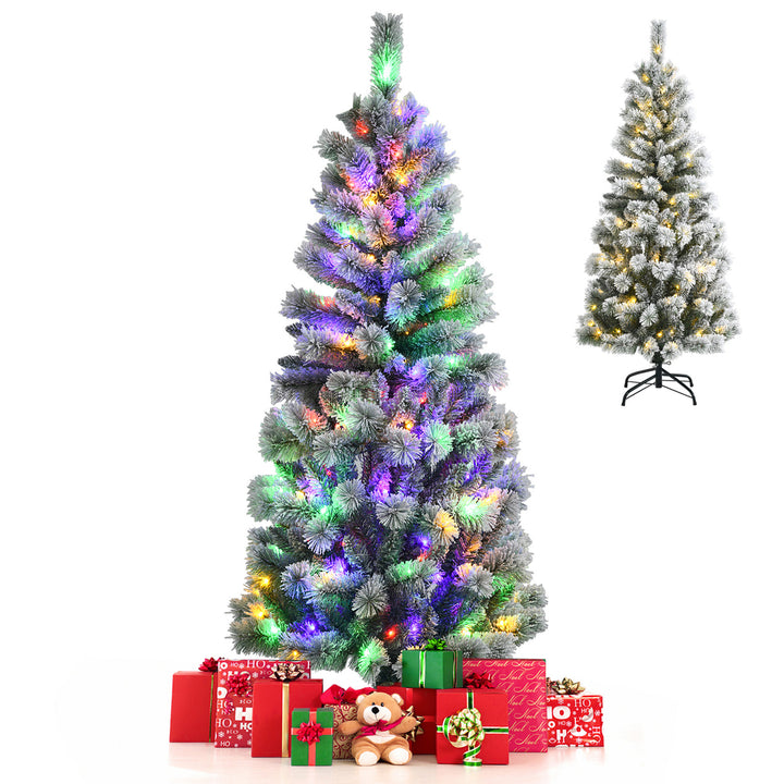 5/6/7.5/8 ft Pre-lit Snow Flocked Artificial Christmas Tree w/ Multi-Color LED Lights Image 7