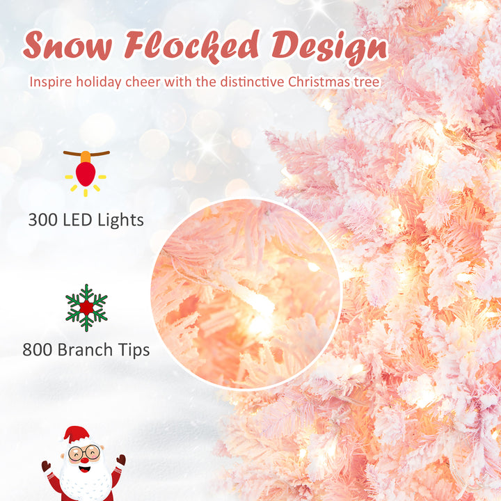 7FT Pre-Lit Flocked Christmas Pencil Snow Tree Holiday Decor Tree w/ LED Lights Image 6