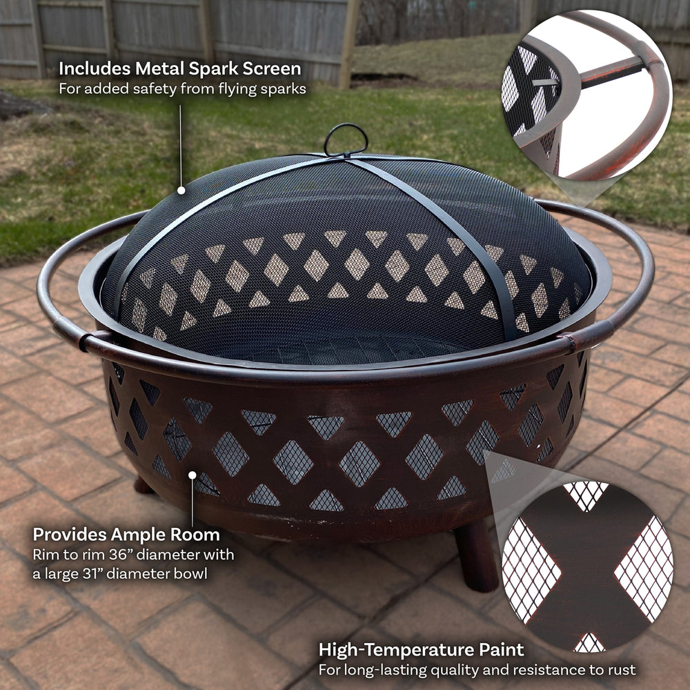 Sunnydaze 36 in Crossweave Steel Fire Pit with Screen and Poker Image 2