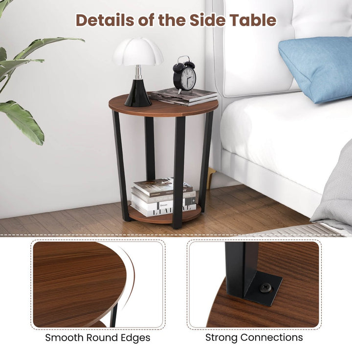 Set of 2 Industrial End Table Metal Frame w/ Shelf Image 9