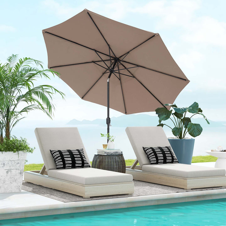 10FT Patio Umbrella 6 Ribs Market Steel Tilt W/ Crank Outdoor Garden Tan Image 2