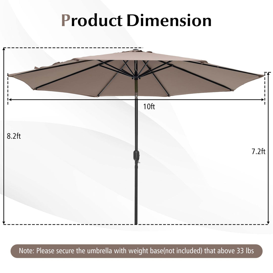 10FT Patio Umbrella 6 Ribs Market Steel Tilt W/ Crank Outdoor Garden Tan Image 3