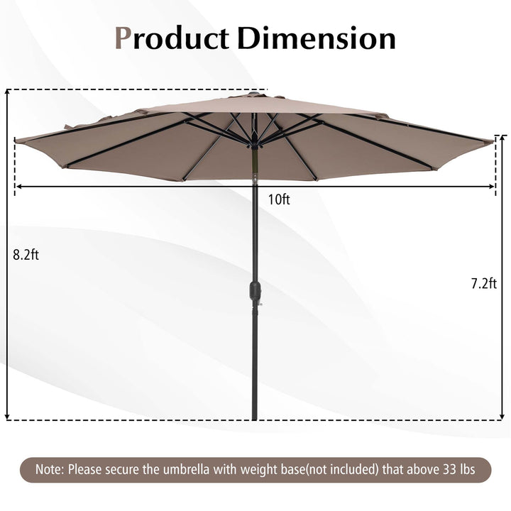 10FT Patio Umbrella 6 Ribs Market Steel Tilt W/ Crank Outdoor Garden Tan Image 3