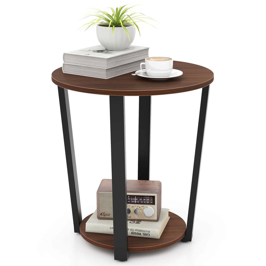 Industrial End Table Metal Frame w/ Storage Shelf Image 1