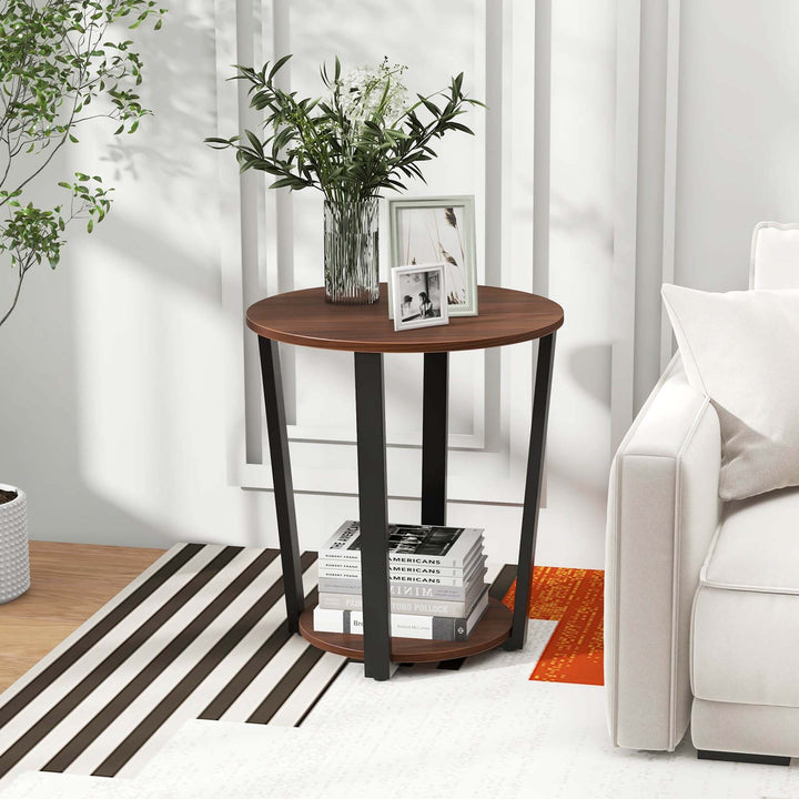 Industrial End Table Metal Frame w/ Storage Shelf Image 2