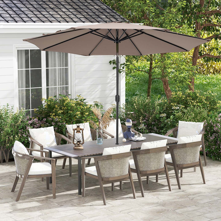 10FT Patio Umbrella 6 Ribs Market Steel Tilt W/ Crank Outdoor Garden Tan Image 5