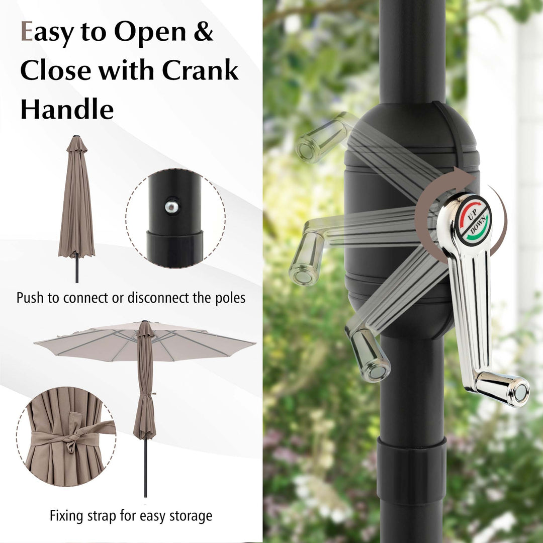 10FT Patio Umbrella 6 Ribs Market Steel Tilt W/ Crank Outdoor Garden Tan Image 7