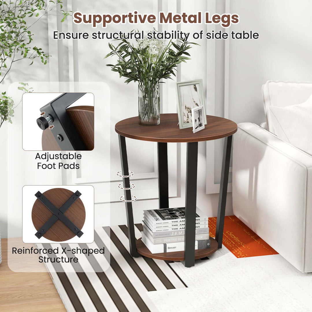 Industrial End Table Metal Frame w/ Storage Shelf Image 6