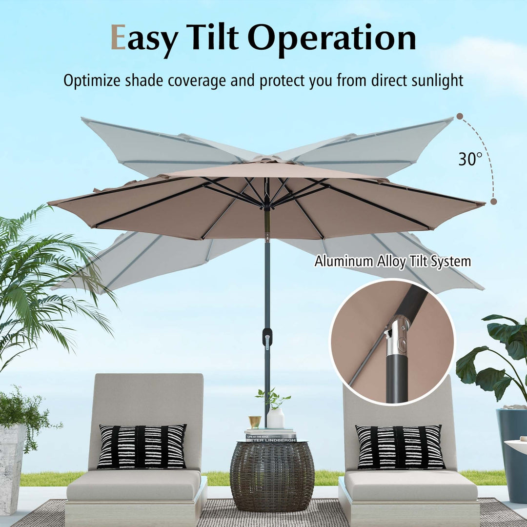 10FT Patio Umbrella 6 Ribs Market Steel Tilt W/ Crank Outdoor Garden Tan Image 8