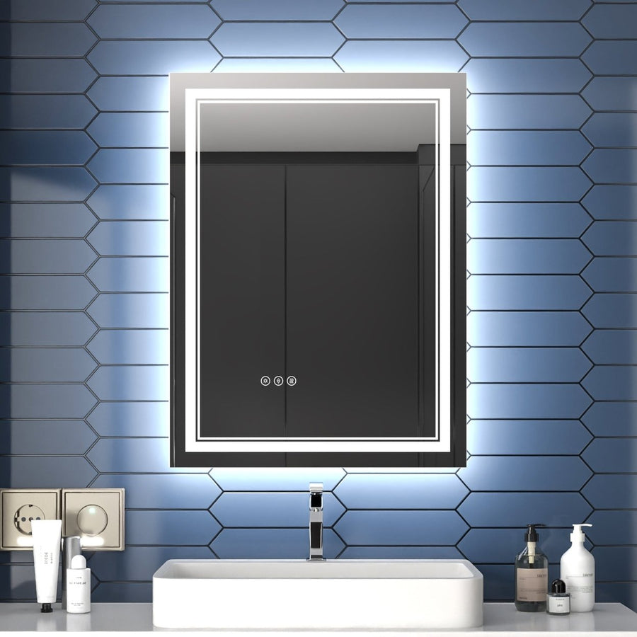 Linea 24x32 LED Heated Bathroom Mirror Anti Fog Dimmable Backlit Tempered Glass Image 1