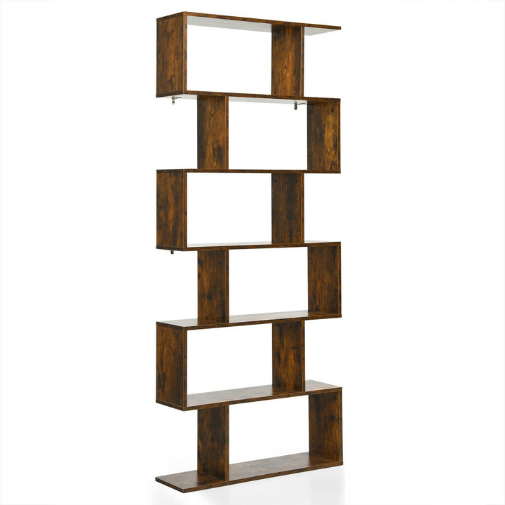 6 Tier S-Shaped Bookshelf Storage Display Bookcase Decor Z-Shelf Image 6