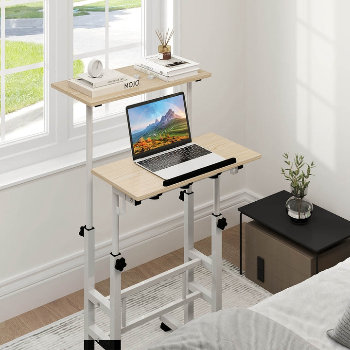 Costway Mobile Standing Desk Rolling Adjustable Laptop Cart Home Office Walnut/Natural/White Image 6