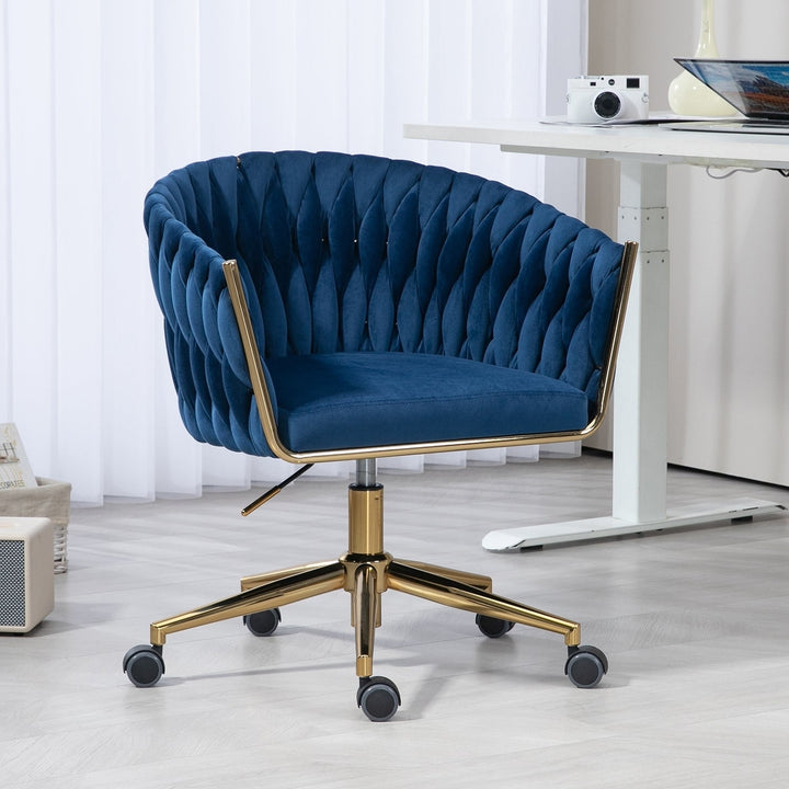 Modern Hand Woven Office Chair with Wheels Height Adjustable 360  Swivel Vanity Chair for Bedroom Living Room Blue Image 1