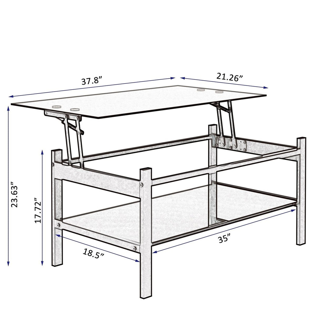 Modern Glass Lift Top Coffee Table with 2-Layer Design for Living Room Black Tempered Glass Image 9