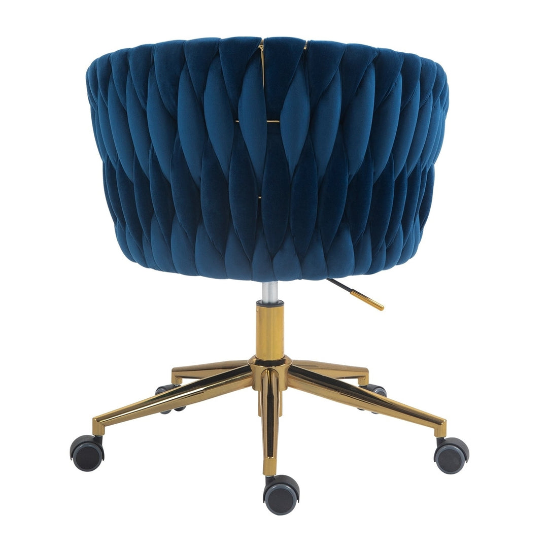 Modern Hand Woven Office Chair with Wheels Height Adjustable 360  Swivel Vanity Chair for Bedroom Living Room Blue Image 3