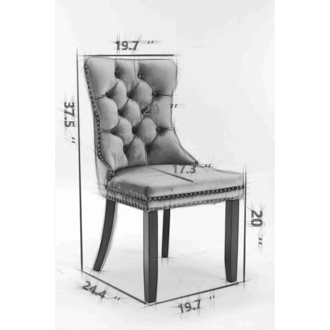 Modern High-end Tufted Solid Wood Velvet Upholstered Dining Chair Set of 2 with Golden Stainless Steel Legs and Nailhead Image 9