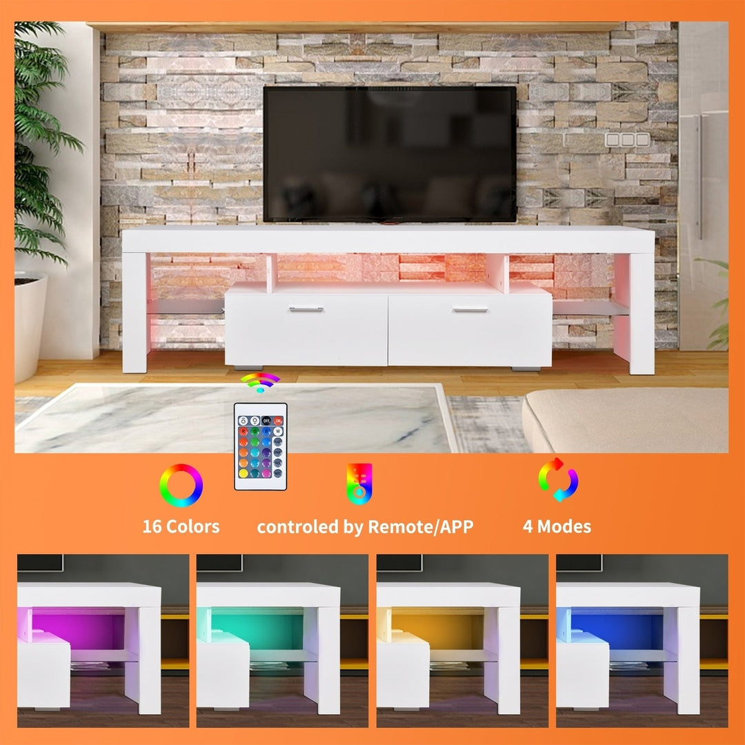 Modern LED TV Stand with Storage Drawer Entertainment Center for Up to 75 Inch Gaming Living Room Bedroom Image 3