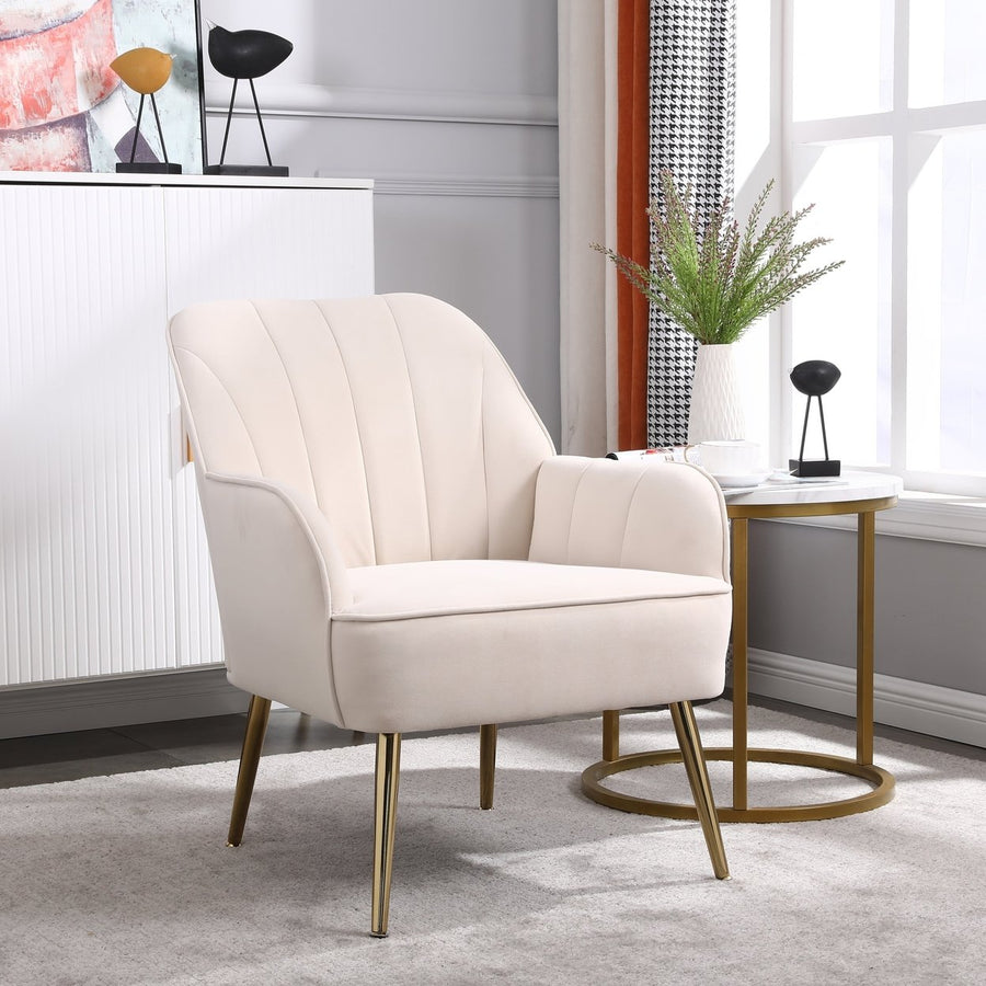 Modern Mid Century Velvet Sherpa Armchair for Living Room Bedroom Office Easy Assembly Beige Image 1