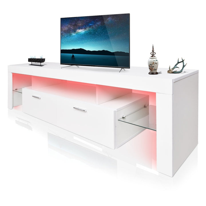 Modern LED TV Stand with Storage Drawer Entertainment Center for Up to 75 Inch Gaming Living Room Bedroom Image 6