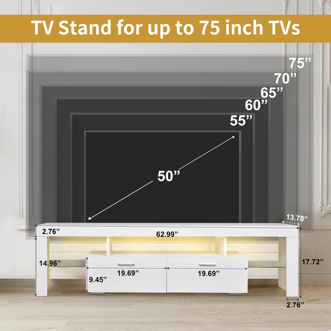 Modern LED TV Stand with Storage Drawer Entertainment Center for Up to 75 Inch Gaming Living Room Bedroom Image 7