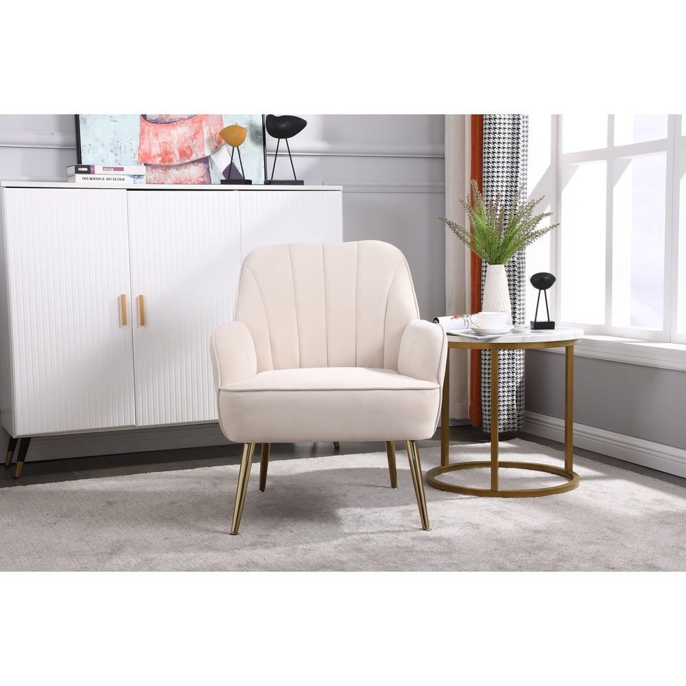 Modern Mid Century Velvet Sherpa Armchair for Living Room Bedroom Office Easy Assembly Beige Image 2