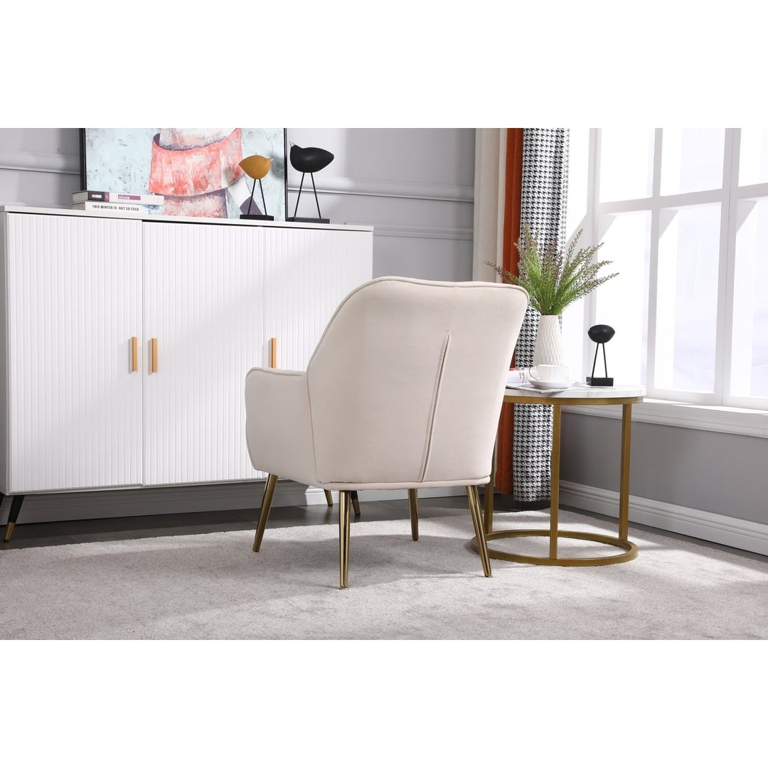 Modern Mid Century Velvet Sherpa Armchair for Living Room Bedroom Office Easy Assembly Beige Image 5