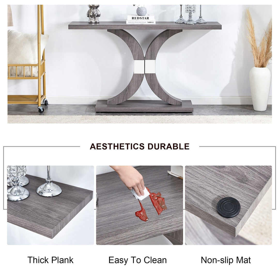 Modern Minimalist Gray Wood Foyer Table MDF Top Stainless Steel Bracket Stylish Entryway Furniture Image 5