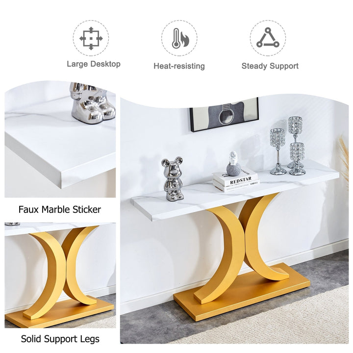 Modern Minimalist Foyer Table White Top Gold Bracket Bottom Plate Stylish Entryway Furniture Image 8