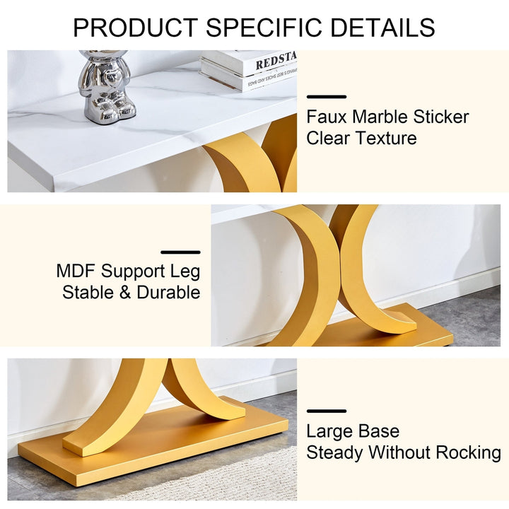 Modern Minimalist Foyer Table White Top Gold Bracket Bottom Plate Stylish Entryway Furniture Image 9