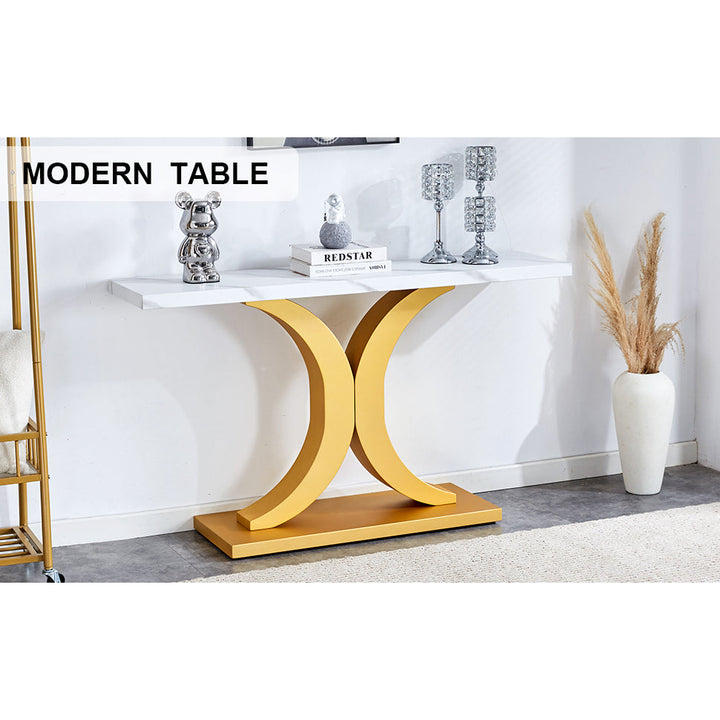 Modern Minimalist Foyer Table White Top Gold Bracket Bottom Plate Stylish Entryway Furniture Image 12