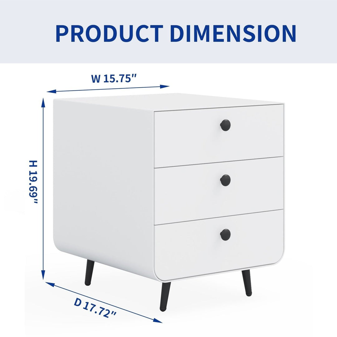 Modern Night Stand Storage Cabinet with 3 Drawers Steel Bedside Furniture Circular Handle for Living Room Bedroom Image 4