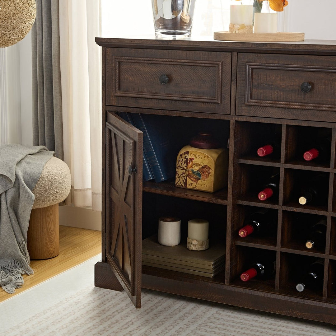 Farmhouse Style Buffet Cabinet with Storage Sideboard and Removable Wine Racks for Kitchen Dining Room Espresso Finish Image 5