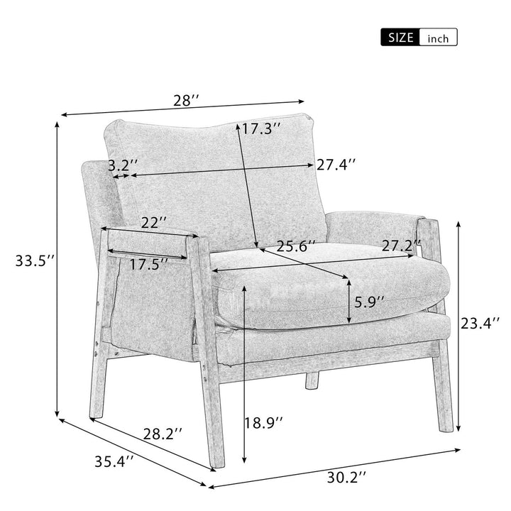 Mid-Century Modern Velvet Accent Chair Solid Wood Leisure Chair Thick Seat Cushion for Living Room Bedroom Studio White Image 2