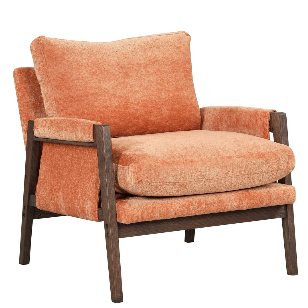 Mid-Century Modern Velvet Accent Chair Solid Wood Thick Cushion for Living Room Bedroom Studio Orange Image 1