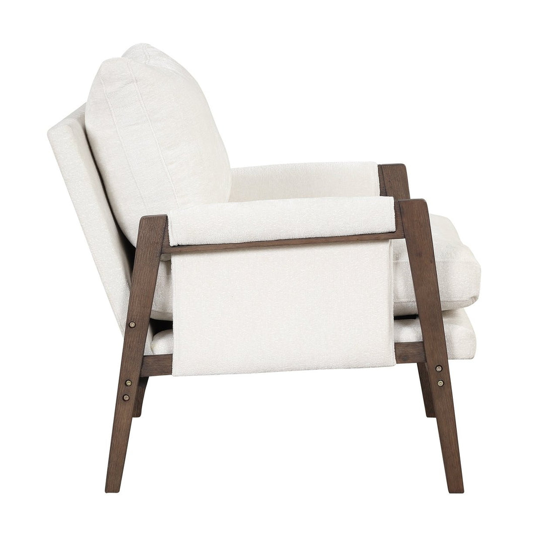 Mid-Century Modern Velvet Accent Chair Solid Wood Leisure Chair Thick Seat Cushion for Living Room Bedroom Studio White Image 11